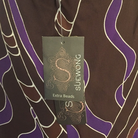 New Sue Wong Brown & Purple Silk BOHO Dress
