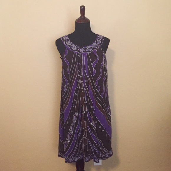 New Sue Wong Brown & Purple Silk BOHO Dress