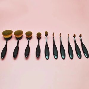 10 Piece Set of Black Oval Makeup Brushes
