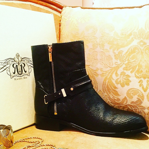 Genuine leather black booties with gold details
