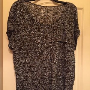 Black and white dotted short sleeved ruffled shirt