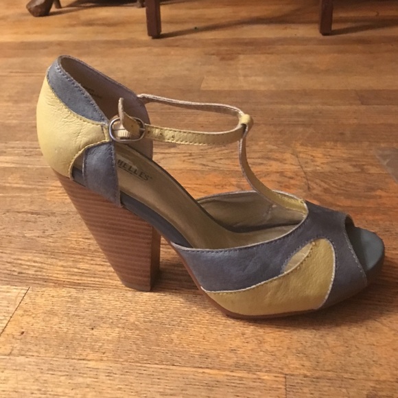 Seychelles Light Blue/Yellow T-Strap Heel