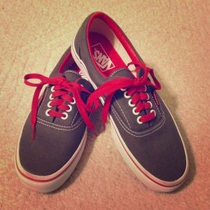 Gray and red Vans