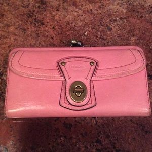 COACH Legacy Stripe Framed Wallet PINK