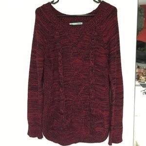 Red & Black Knit Scoop Neck Sweater w/ Pockets