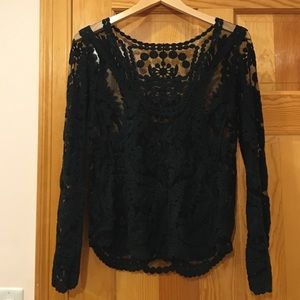 Black sheer/lace long sleeve
