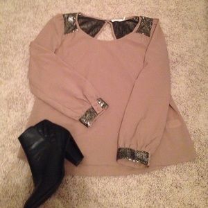 Brown sparkle long sleeve top
