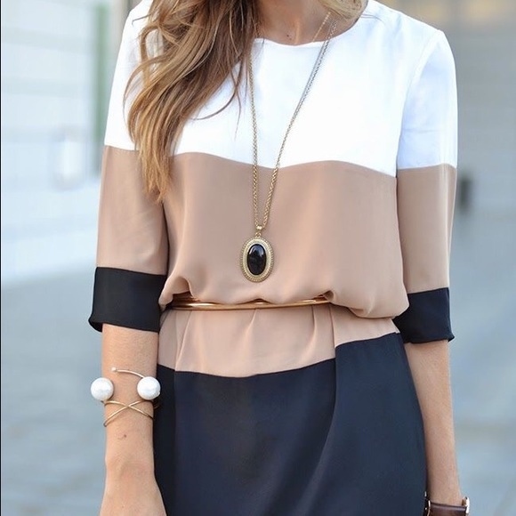 Citrus Grove Taupe Colored Block Shift Dress