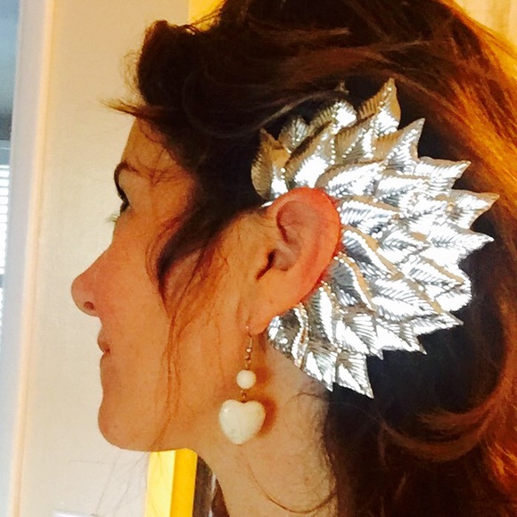 FLOWER EAR cuff metal wedding hair CLIP silver - Picture 2 of 4