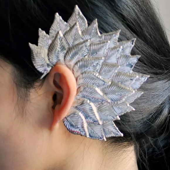 FLOWER EAR cuff metal wedding hair CLIP silver - Picture 3 of 4
