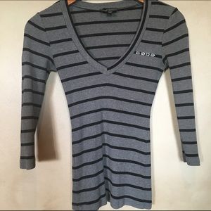 Gray and black striped blouse