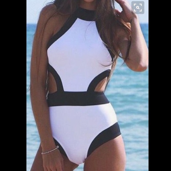 Black and White One Piece Swimsuit