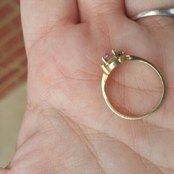 10K Gold Pink Stone Diamond accents 1.56g Size 6 - Picture 3 of 4