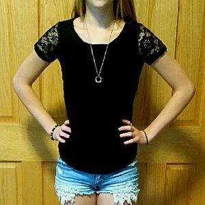Black lace sleeved and back top