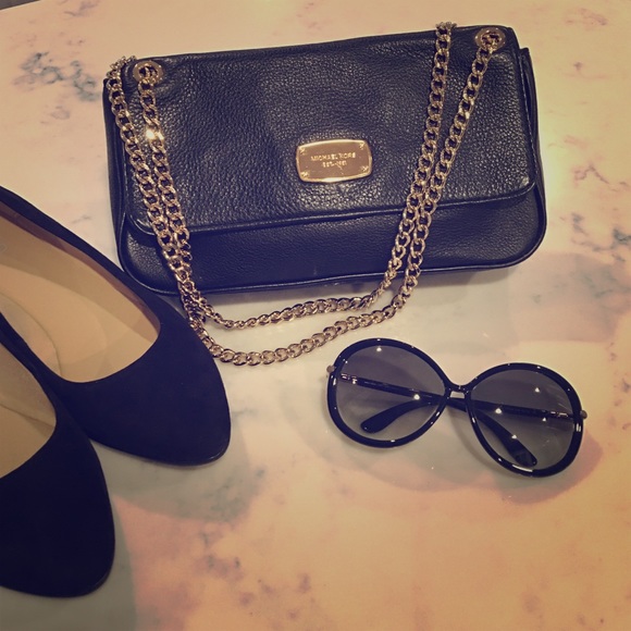 Michael Kors black leather bag with gold hardware