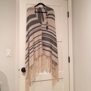 Michael Stars cream, heather blue fringe poncho.