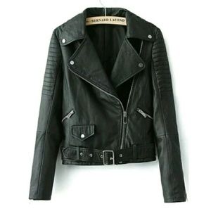 Women's Medium PU Leather Motorcycle Jacket