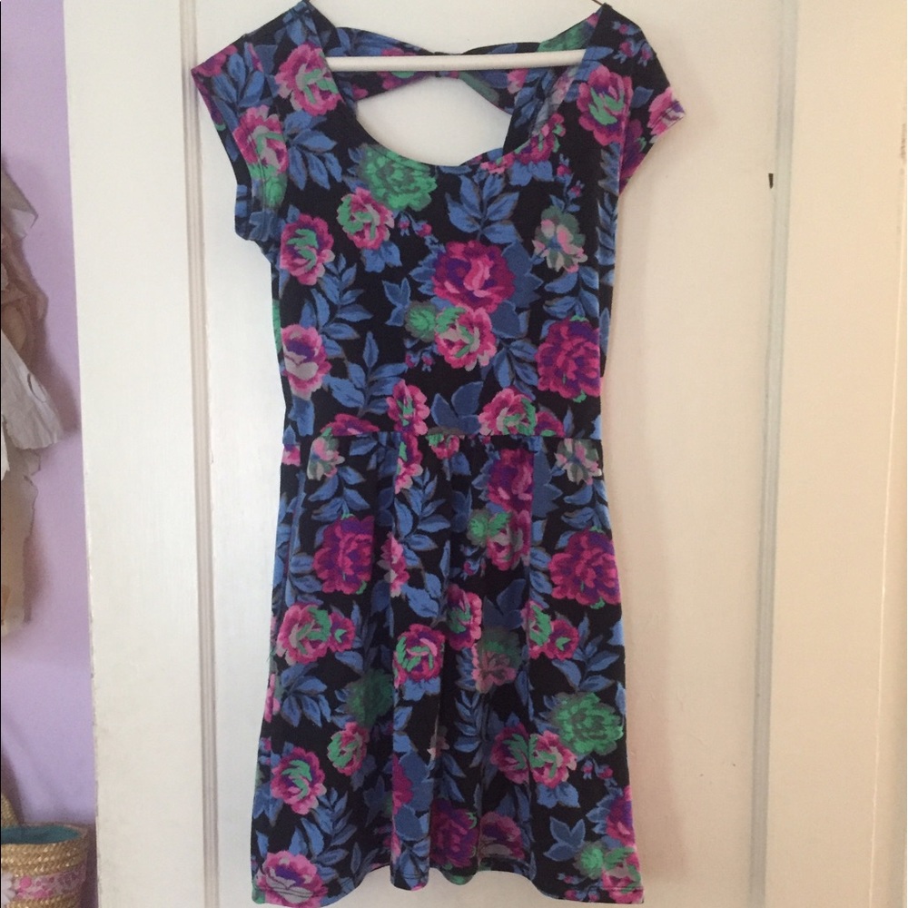 Large Neon Floral Skater Dress