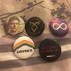 five assorted hot topic pins