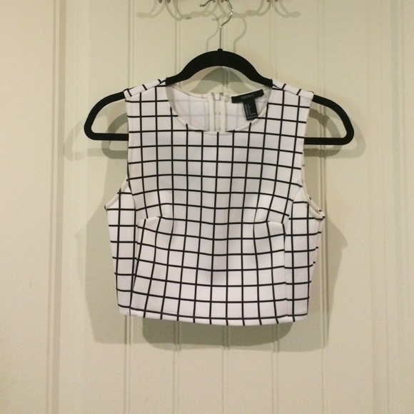Structured Grid Print Crop Top