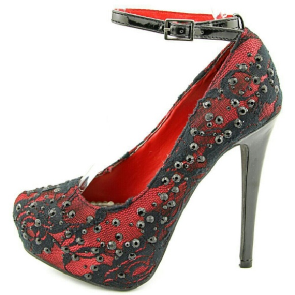 Shi by Journeys-Red/Black platforms w/rhinestones