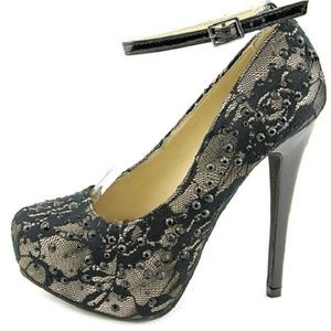 Shi by Journeys-Nude/Black platforms w/rhinestones