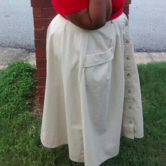 Khaki maxi button down skirt