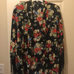 Floral Fringe Sleeve Kimono