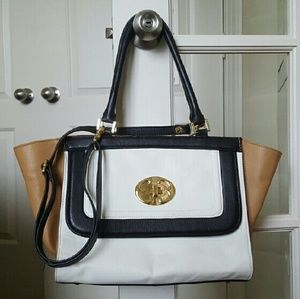 Emma Fox Colorblock Bag in White Black Brown/Tan