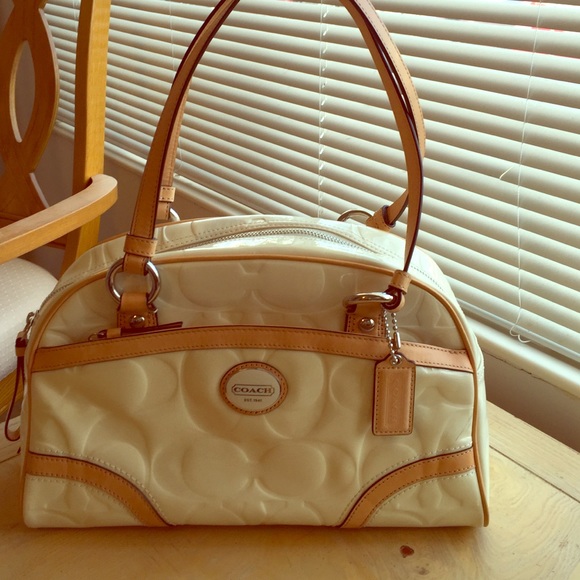 Coach purse, patten leather, slightly used.