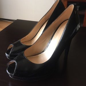 Cole Haan patent leather peep toe pumps