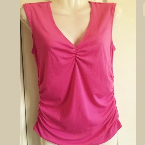 Pink Sleeveless Rushed V Neck Top Size M