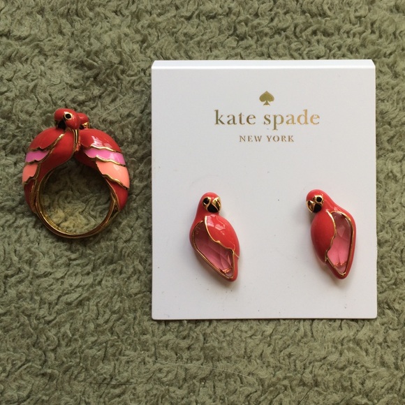 Kate Spade out of office Parrot ring & earrings
