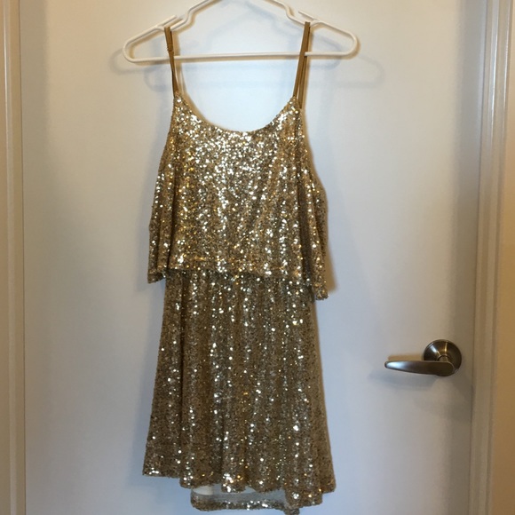 Tobi gold beaded open back dress