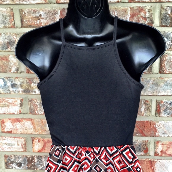 Red Hi Lo Dress with Sheer Detail - Picture 2 of 4