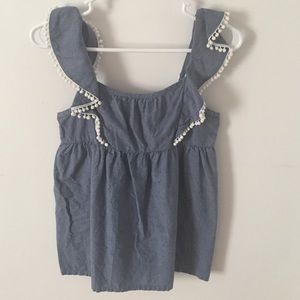 Cherokee Pom Pom chambray top