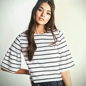 Black & White pleated bell sleeve top