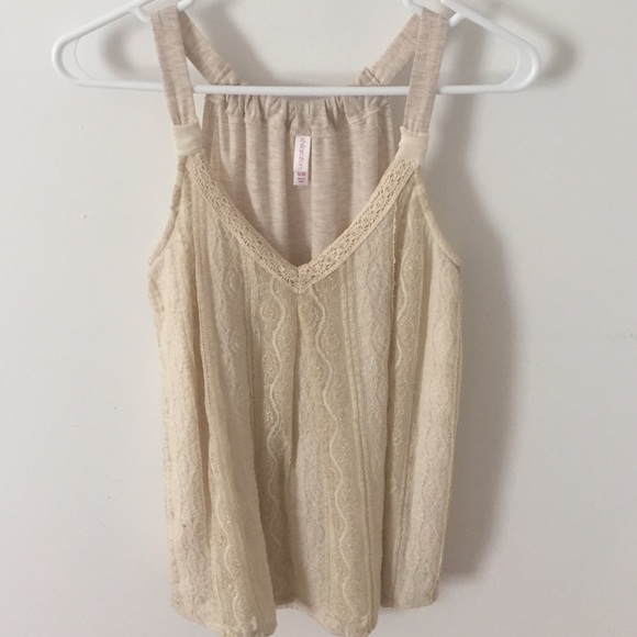 Xhiliration shimmer gold, crochet and lace tank