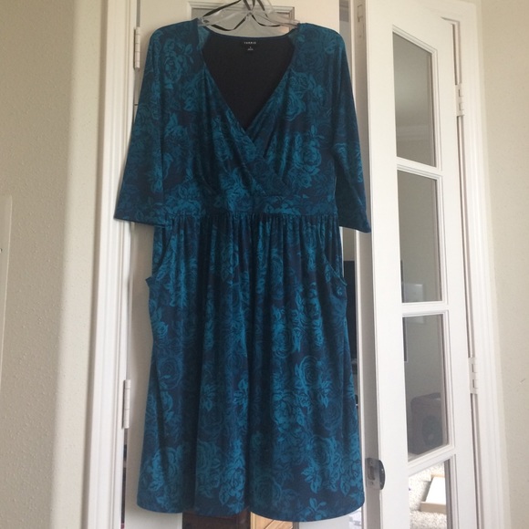 Torrid Teal Dress with Flower Design and Pockets