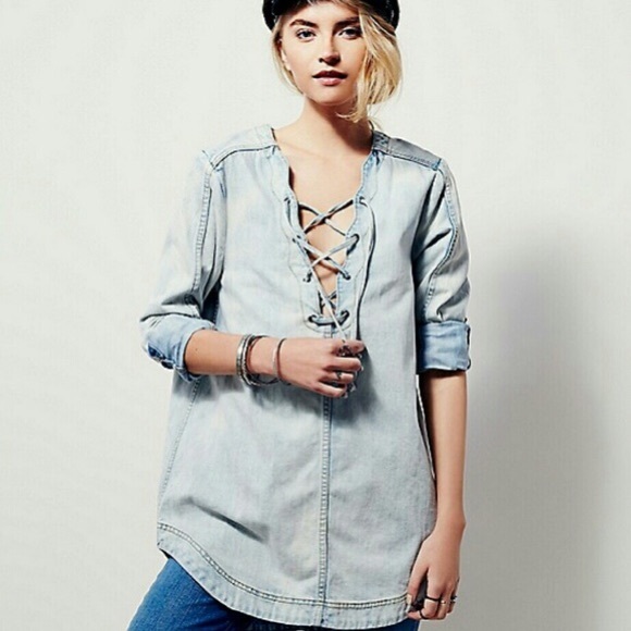 Free people denim lace up tunic
