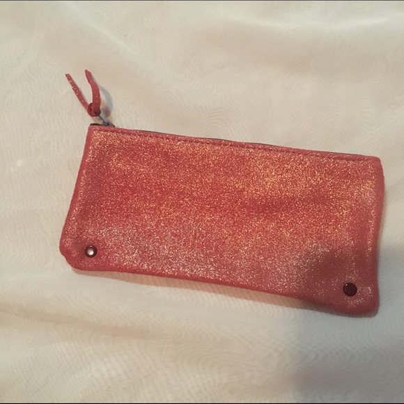 NWOT Sparkly Pink Coral Faux Leather Clutch