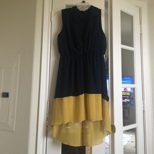 Navy and Mustard Hi Low Dress by Enfocus