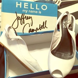 Jeffrey Campbell white leather peeptoe sandals