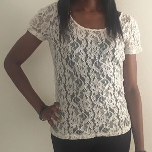 White floral lace Forever 21 shirt.