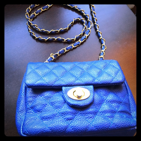 Bright blue pleather crossbody.