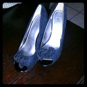 Black Faux Seude/Patent Leather 4.5" High Heels