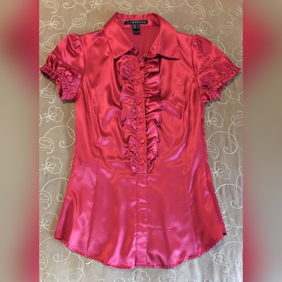 MNG by Mango red satin button down shirt