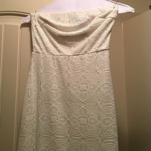 Strapless lace mesh maxi dress