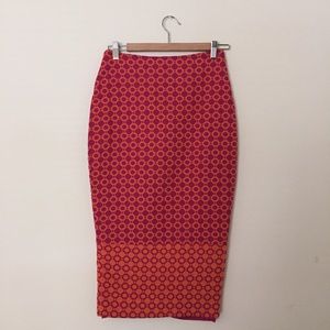Asos orange & pink long pencil skirt
