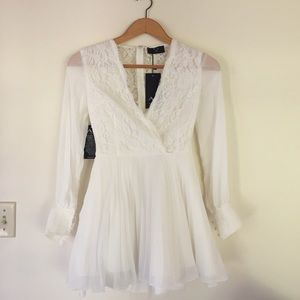 Long Sleeve White AX Paris Lace Skater Dress SZ 8